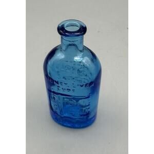 Miniature Bottle Blue Glass Liver Cure Franks Safe Remedy No Cork Vintage
